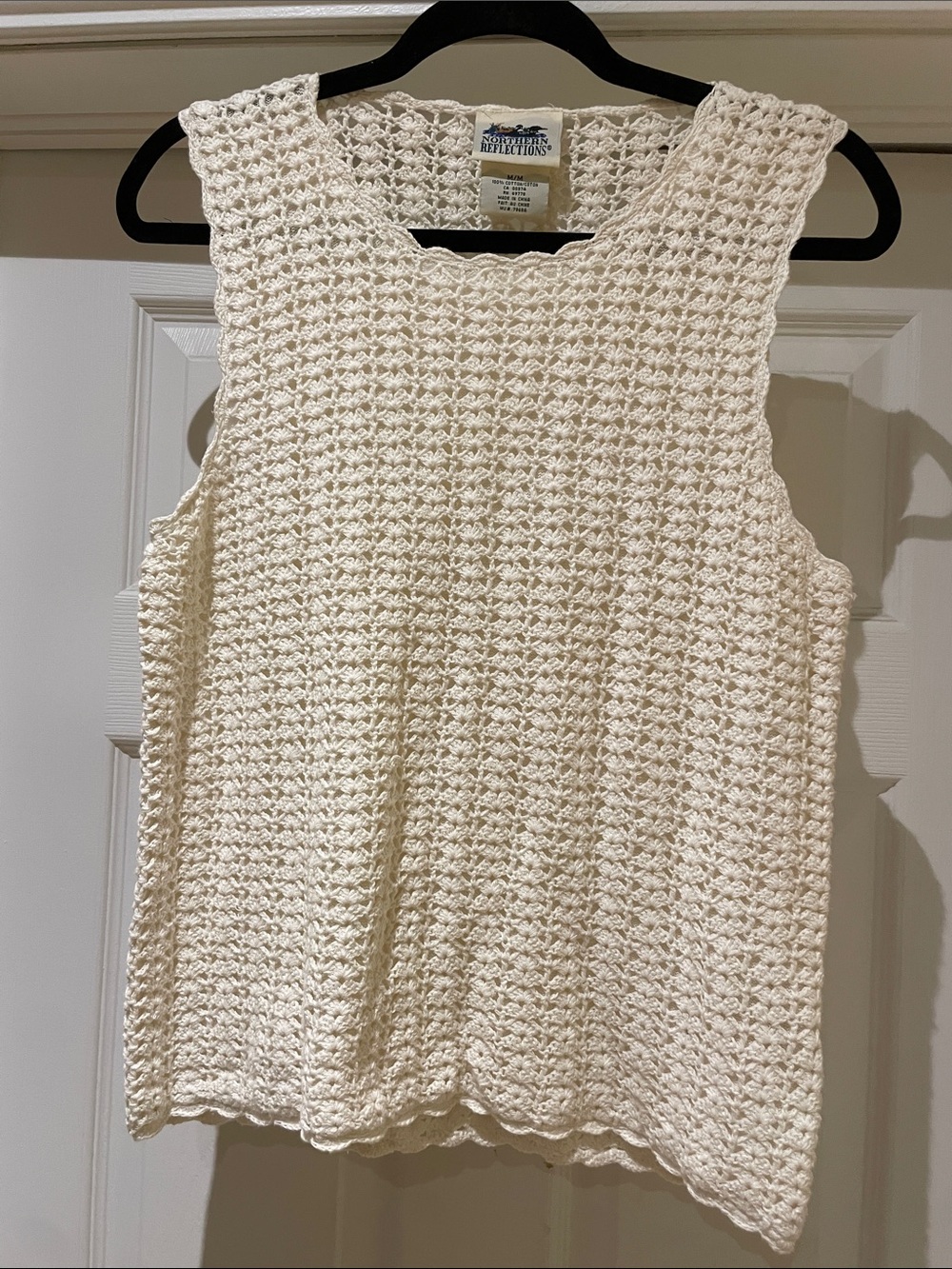 Cotton Cream Crochet Tank Top Coastal Cottagecore Boho M